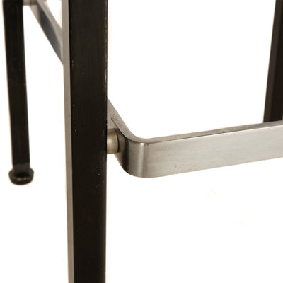 Rare and Original 1960s production bar stool in enameled steel and brushed chrome steel with the vintage naugahyde upholstered seats, Knoll Associates Design and Manufacture. by Knoll, 1960