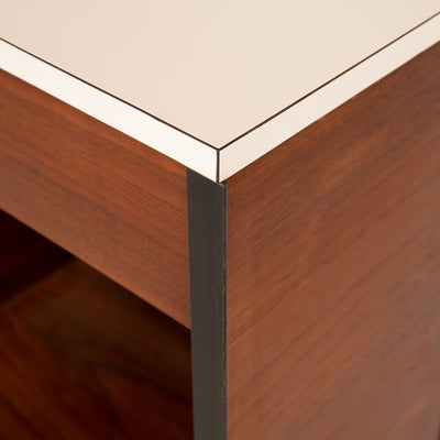 A Pair of Steel Frame Walnut Side Tables/Night Stands by Kip Stewart & Stewart McDougal for Vista Malibu Group