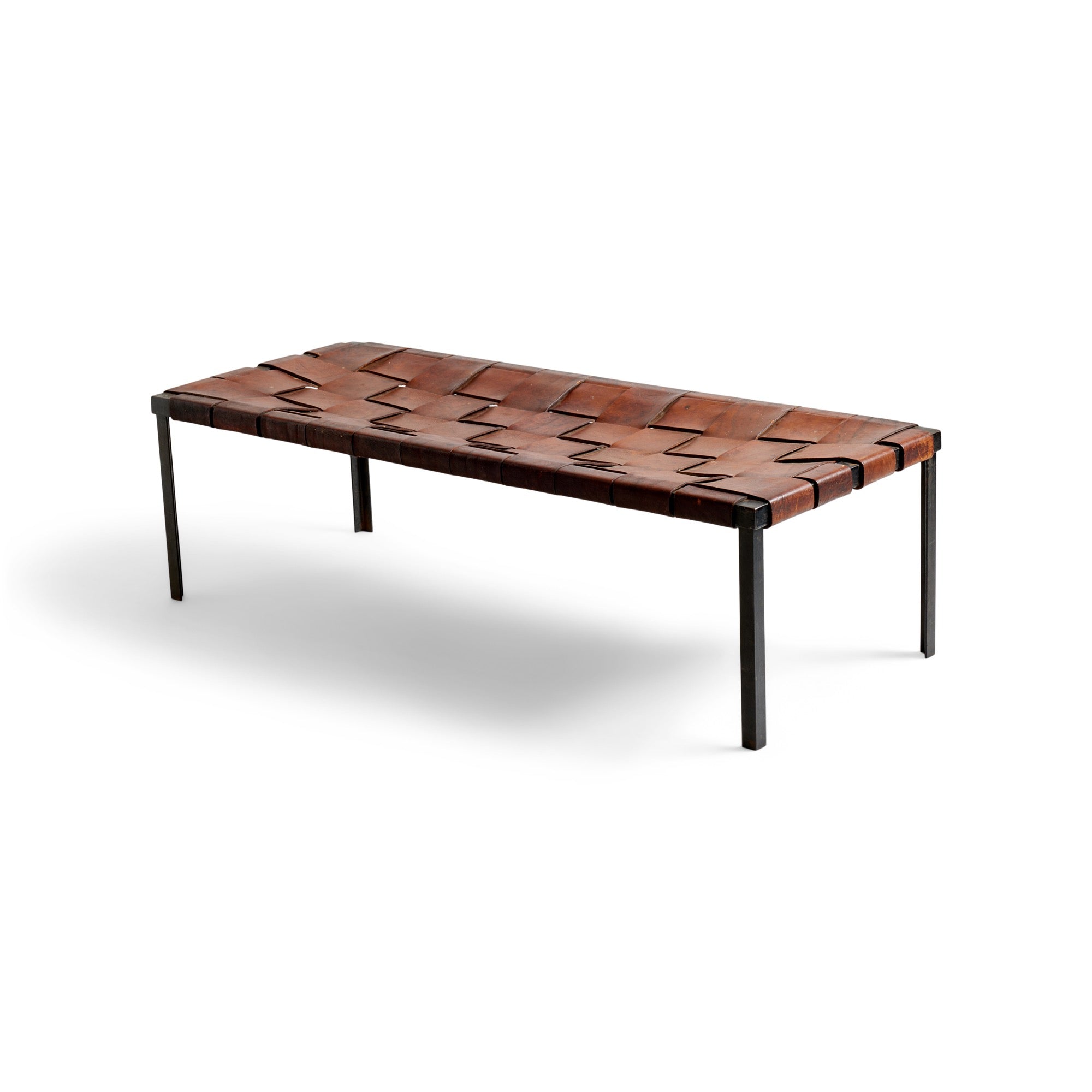 Woven Leather Bench by Swift and Monell