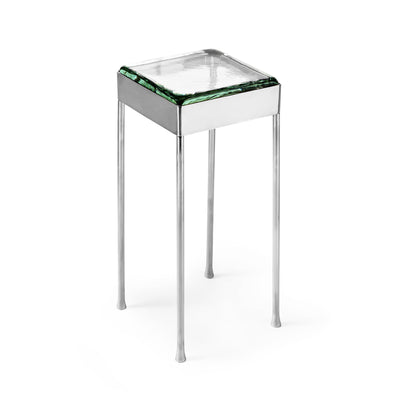 'Vista' Glass Block Table in Polished Stainless Steel with Round Legs by WYETH, Made to Order