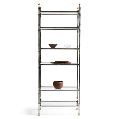 A Glamorous Chrome and Bronze Bookshelf /Étagère (pair available) from France, 1970s