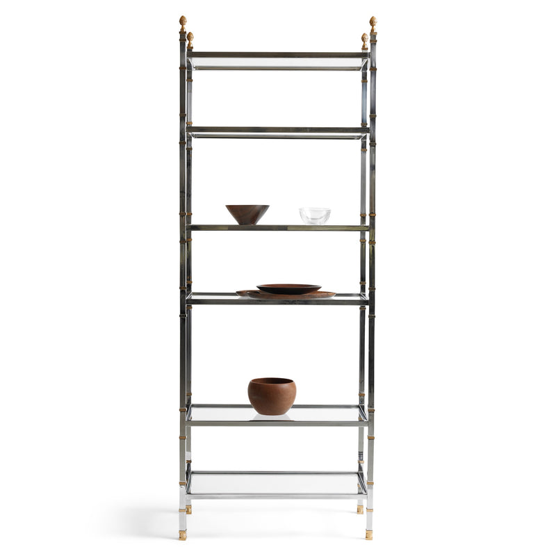 A Glamorous Chrome and Bronze Bookshelf /Étagère (pair available) from France, 1970s