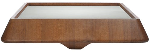 Reverse Tapered Wood And Glass Floating Top Low Table in Wengé