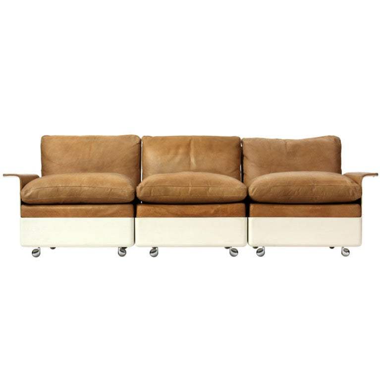 Sectional Fiberglass and Leather Three Seat Sofa In the Style of Dieter Rams