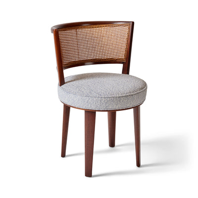 Blue Bouclé Swivel Chair with Cane Back by Edward Wormley for Dunbar