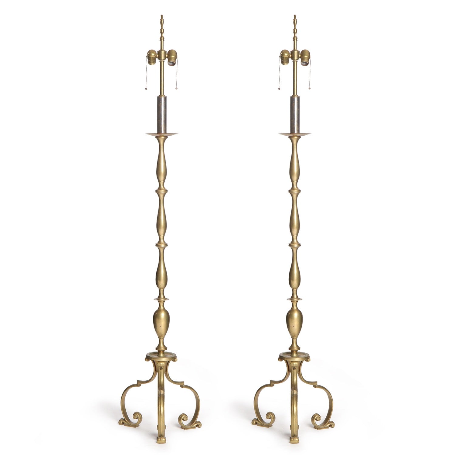 Pair of Turned and Cast Bronze Floor Lamps from USA