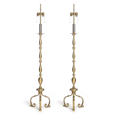 Pair of Turned and Cast Bronze Floor Lamps from USA