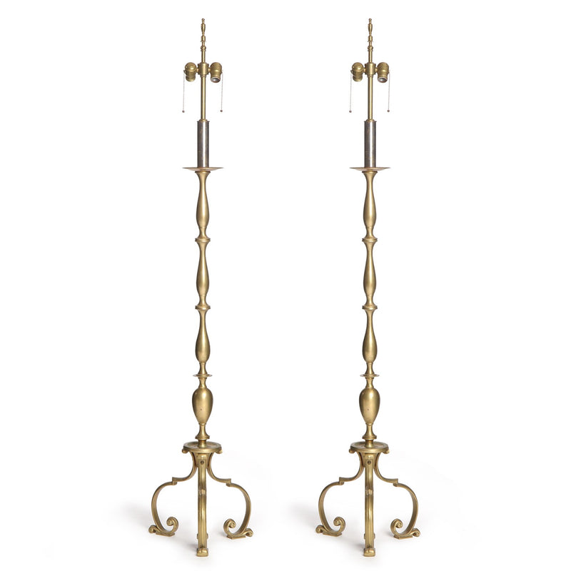 Pair of Scrolling Bronze Floor Lamps from USA
