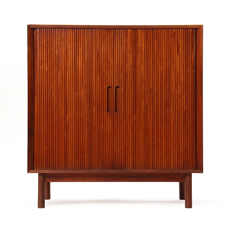 A Solid Teak Double Tambour Door Cabinet In the Style of Peter Hvidt & Orla Mölgaard-Nielsen for unknown, 1950s