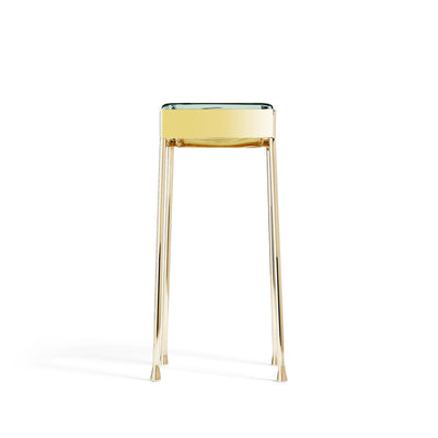 'Vista' Glass Block Table in Polished Bronze with Round Legs by WYETH, Made to Order