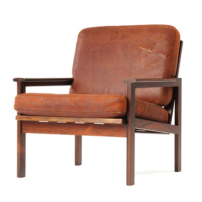 Rosewood and Leather Arm Chair by Illum Wikkelso for N. Eilersen