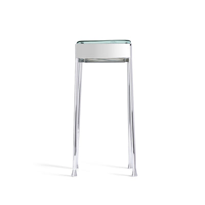 WYETH Vista Glass Block Table in Polished Stainless Steel with Round Legs by WYETH, Made to Order