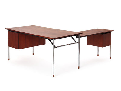 Teak and Steel Desk by Ejner Larsen & Aksel Bender Madsen