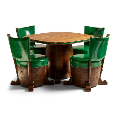 Unusual Barrel Base Game Table and Chairs Set for Old Hickory