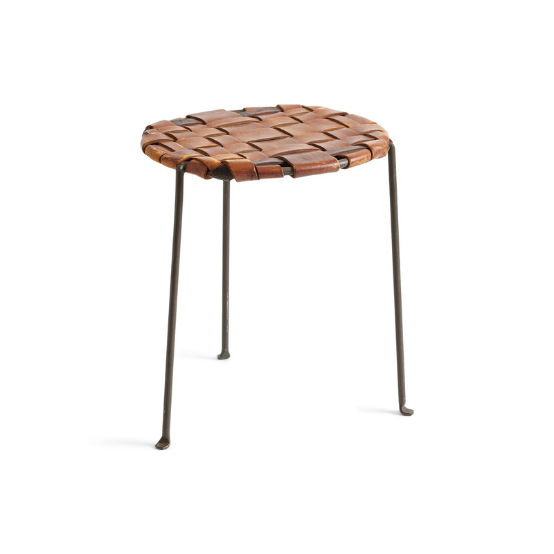 Woven Leather Stool by Swift and Monell