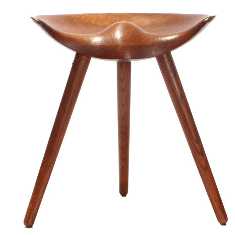 Three-Legged Teak Milking Stool by Mogens Lassen for K. Thomsen, 1942