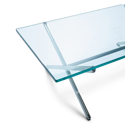 X Base Parallel Bar Glass Top Low Table by Florence Knoll for Knoll