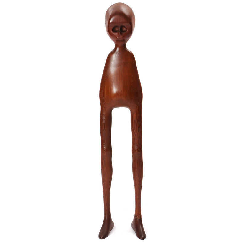 Carved Redwood Sculpture of Alien Figure by Logan