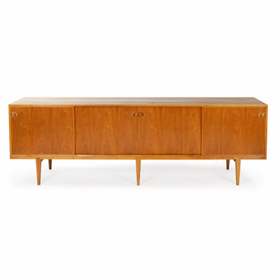 Long Walnut Sliding Door Cabinet by H. Rosengren Hansen for Brande Møbelindustri