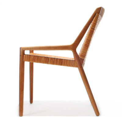 Oak and Cane Lounge Chair by Ejner Larsen & Aksel Bender Madsen for Willy Beck