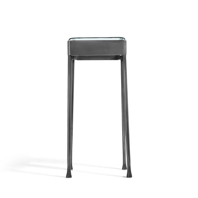 WYETH Vista Glass Block Table in Blackened Polished Stainless Steel with Round Legs by WYETH