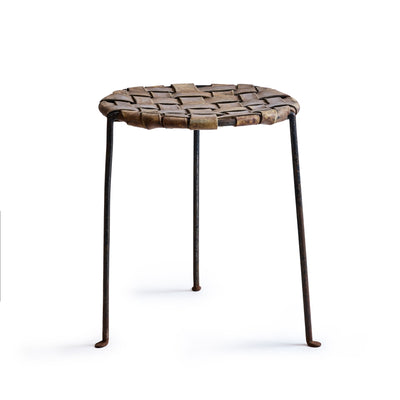 Woven Leather Stool by Swift and Monell