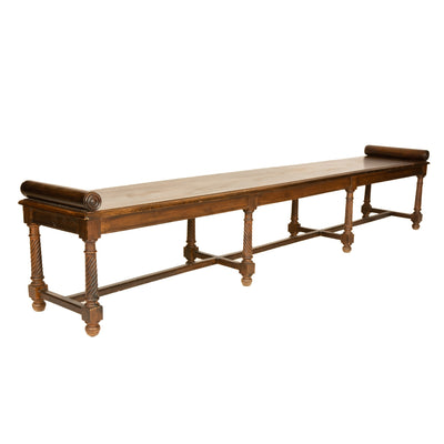 Antique European Turned Walnut Great Bench