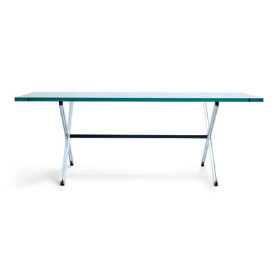 X Base Parallel Bar Glass Top Low Table by Florence Knoll for Knoll