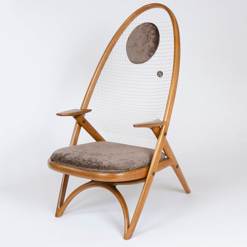 The Racquet Chair in Walnut and Nylon by Vestergaard Jensen for Peder Pedersen, 1955