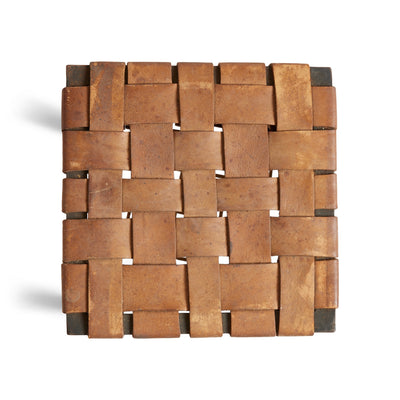 Woven Leather Stool by Swift and Monell