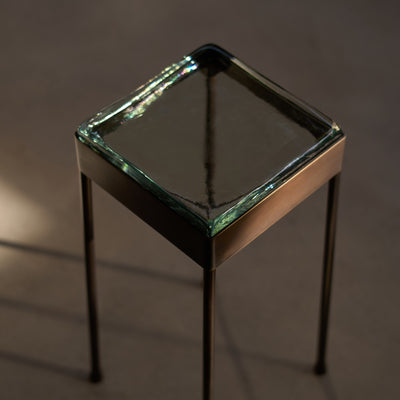 'Vista' Glass Block Cocktail Table in Blackened Bronze with Round Legs by WYETH