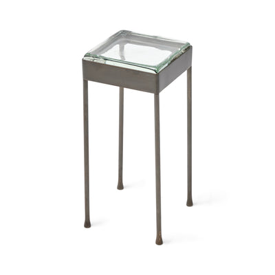 Glass Block Cocktail Table in Blackened Polished Stainless Steel with Round Legs by WYETH