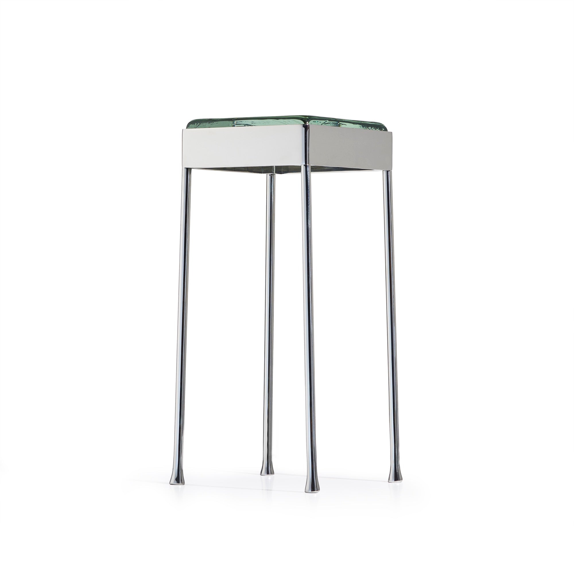 WYETH Vista Glass Block Table in Polished Stainless Steel with Round Legs by WYETH, Made to Order