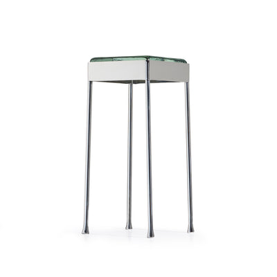 'Vista' Glass Block Table in Polished Stainless Steel with Round Legs by WYETH, Made to Order