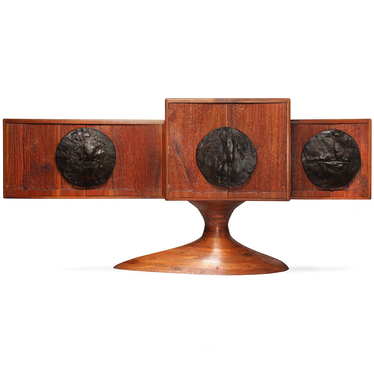 Craft Movement Cabinet Featuring Leonard Baskin Bronze Reliefs by Alan Stolowitz, 1968