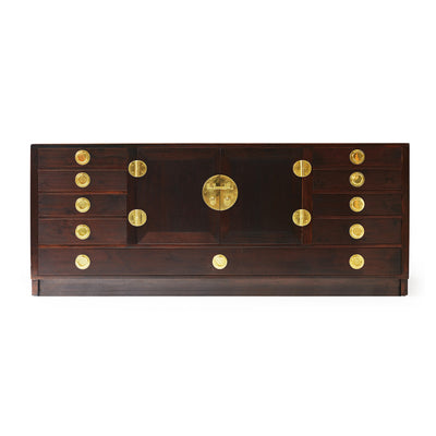 Modernist sideboard cabinet with unique bronze hardware. by Edward Wormley for Dunbar - WYETH