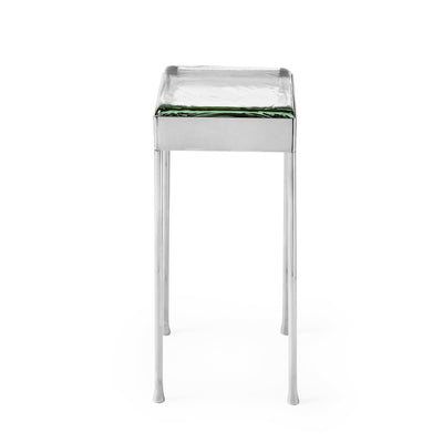 Glass Block Cocktail Table in Polished Stainless Steel with Round Legs by WYETH, Made to Order