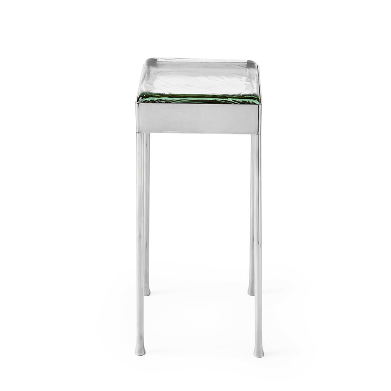 Glass Block Cocktail Table in Polished Stainless Steel with Round Legs by WYETH, Made to Order