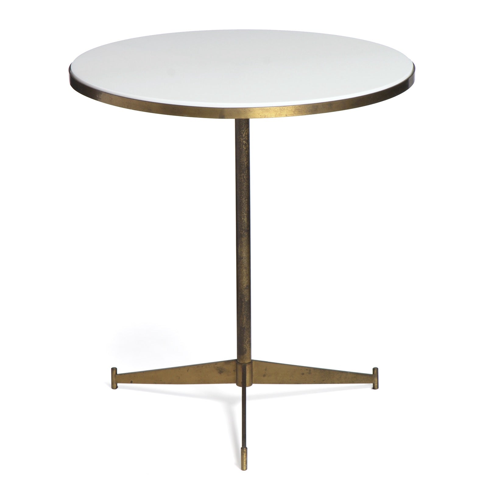Brass Tripod Table With White Glass Top by Paul McCobb