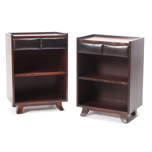 Nightstands in Walnut and Original Patent Leather Vinyl by Gilbert Rohde for Herman Miller