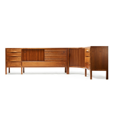 A Corner Walnut Sideboard With Tambour Doors by Edward Wormley for Dunbar, 1950's