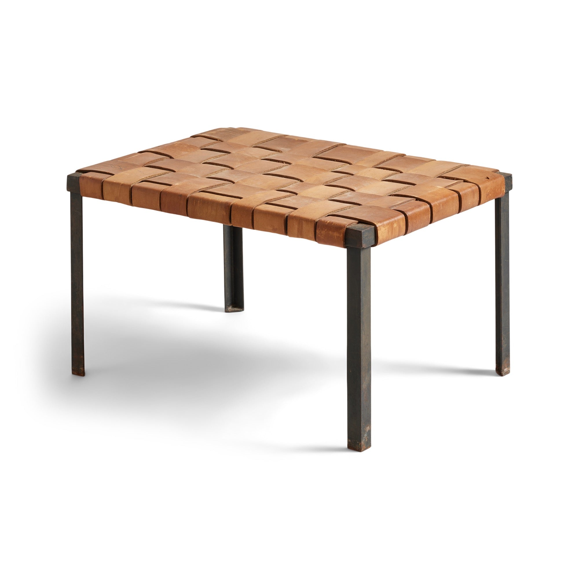 Woven Leather Stool by Swift and Monell