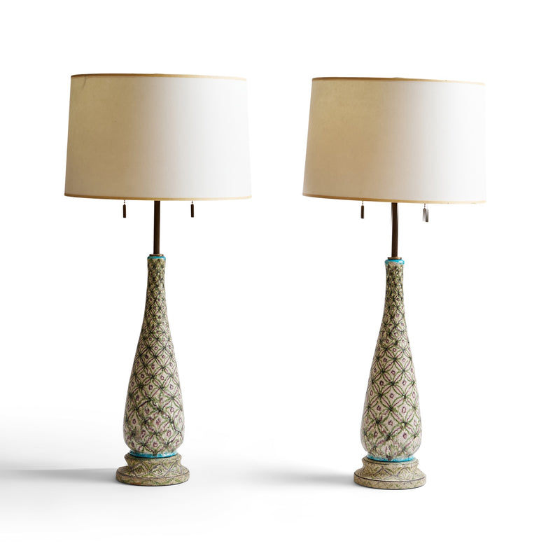 A Pair of Lattice Glazed Lamps by Guido Gambone