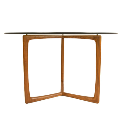 Round Glass Top Teak Center Table for Semigood Design