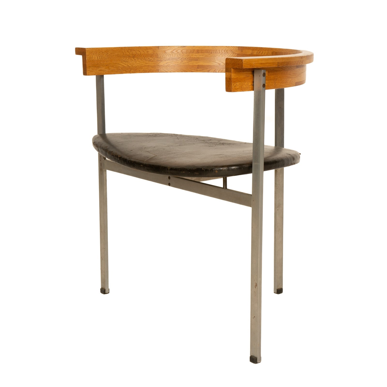Oak Steel and Leather PK-11 Chair by Poul Kjaerholm for E. Kold Christensen, 1957