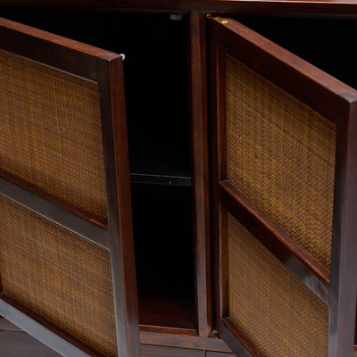 Wall Mounted Cabinet with Caned Doors by Edward Wormley for Dunbar, 1957