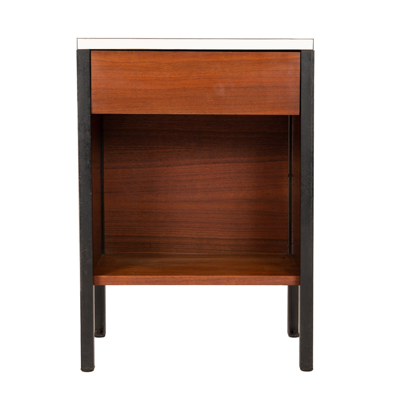 A Pair of Steel Frame Walnut Side Tables/Night Stands by Kip Stewart & Stewart McDougal for Vista Malibu Group