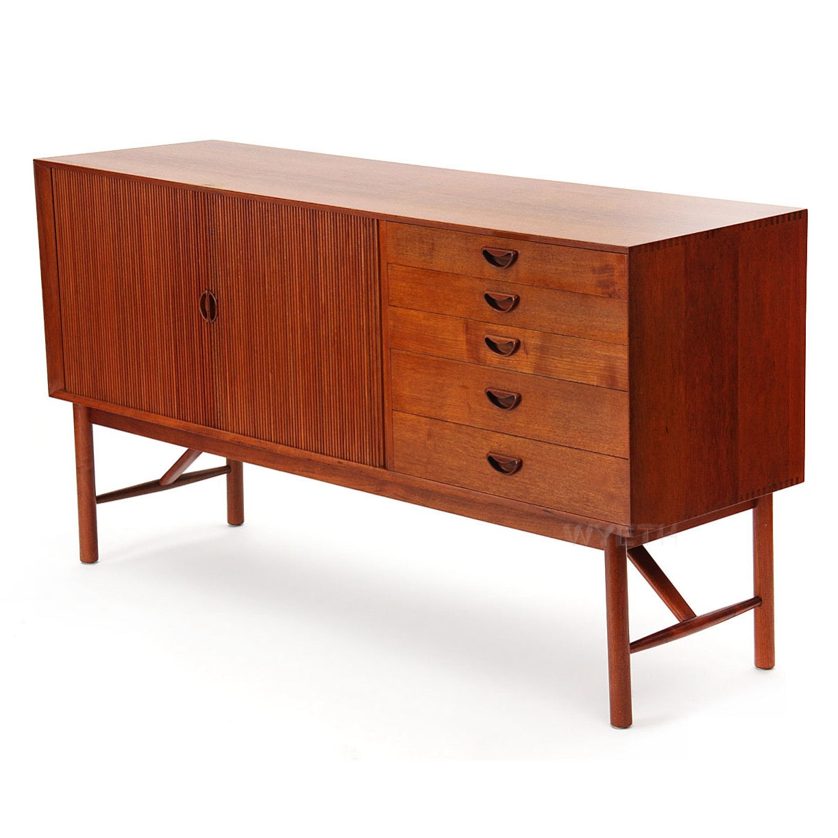 Hvidt & Molgaard-Nielsen Solid Teak Tambour Sideboard by Peter Hvidt & Orla Mölgaard-Nielsen