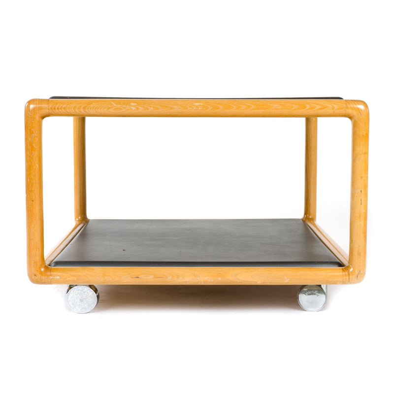 Two-Tier Table in Ash and Leather on Casters by Ward Bennett for Brickel Associates, 1968