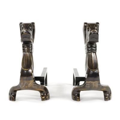 Bronze Hound Fireplace Andirons from USA